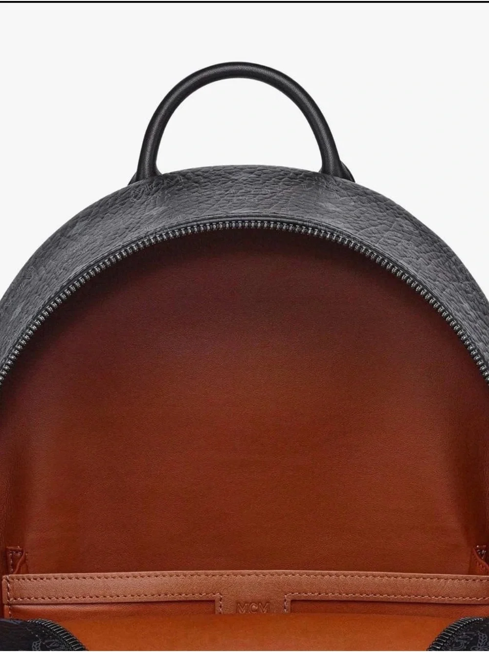 MCM Black Monogram Mini Backpack with Front Zip Pocket